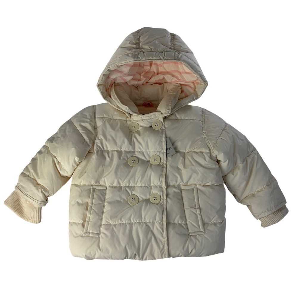 Baby Gap Puffer Jacket Girls 18-24M PrimaLoft Waterproof Hood Full Zip Cream NWT
